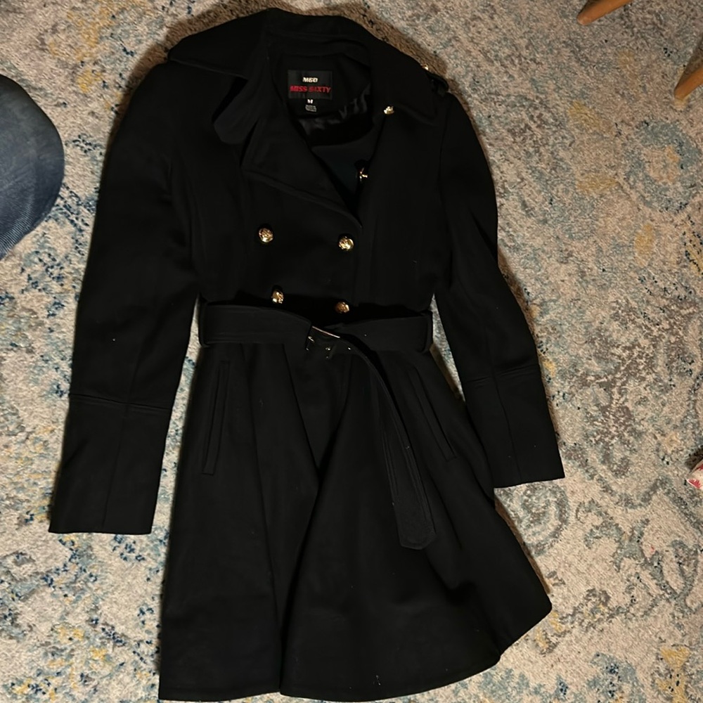 Miss 60 Wool Blend Military Style Dress Coat in Black (size M)